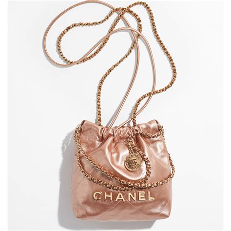 Chanel 22 mini handbag, Shiny calfskin & gold